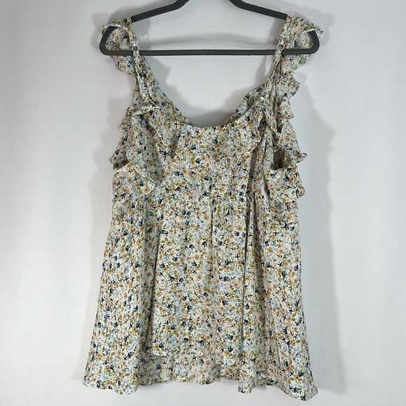 Torrid Peplum Georgette Ruffle Surplice White & Blue Floral Tank Top - Picture 11 of 13